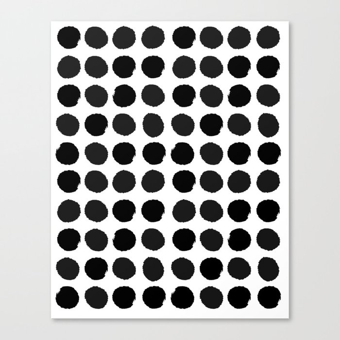 Black and white minimal paint brush painterly dots polka dots minimal modern dorm college painting Canvas Print