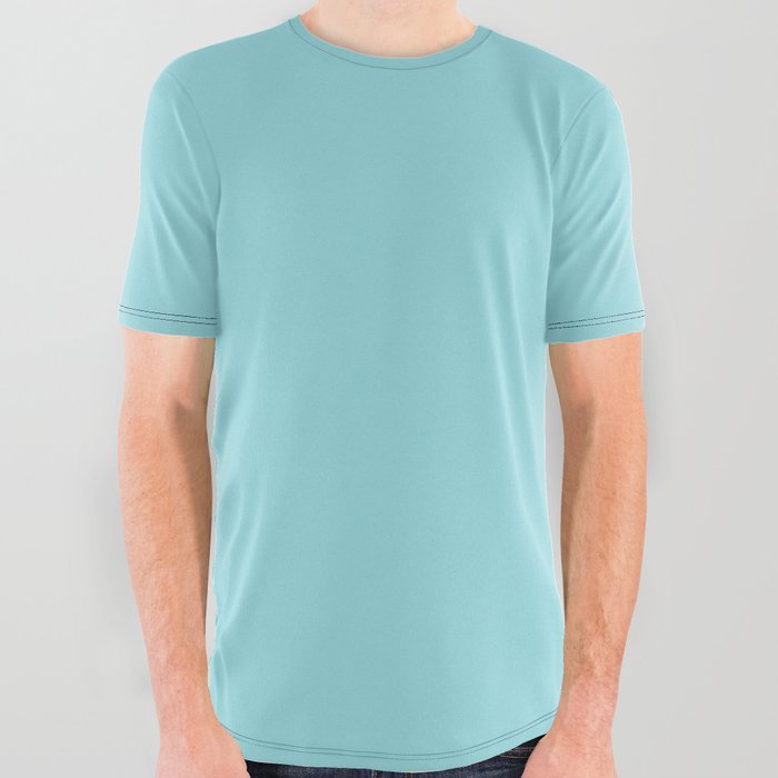 Light Aqua Blue Solid Color Pantone Waterspout 14-4618 TCX Shades of Blue-green Hues All Over Graphic Tee
