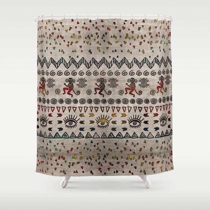 Aztec Symbols Pattern On Wood Shower Curtain By K9printart