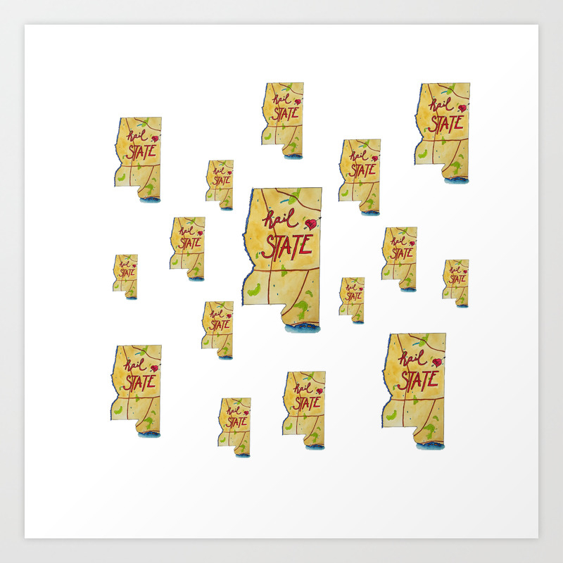 Mississippi State Hail State Art Print By Landbonesketchbook Society6