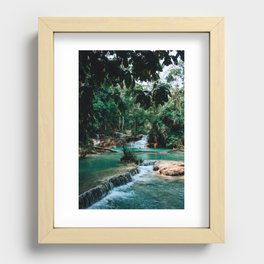 Turquoise waters in jungle | Kuang Si Falls Laos | Asia Travel Photography Art Photo Print Recessed Framed Print