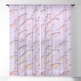 Gradient Pastel Aesthetic Narwhal Unicorn Whales Pink Lilac Blue y2k 2000s Pattern Sheer Curtain