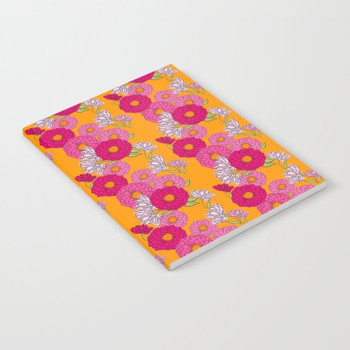 Retro Mid-Century Modern Mums Floral Wallpaper Orange Notebook