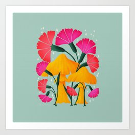 Shroom Duo with Funky Blooms Art Print
