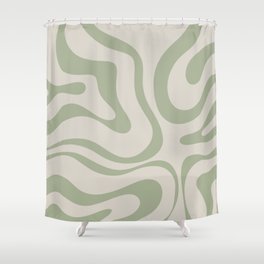 Liquid Swirl Abstract Pattern in Almond and Sage Green Shower Curtain