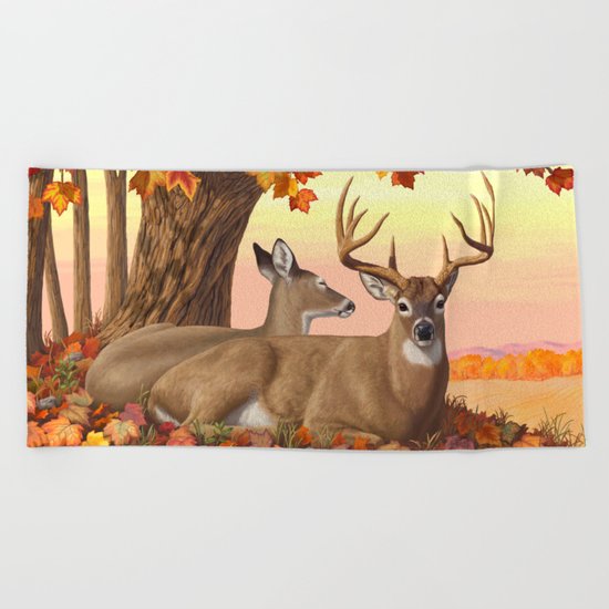 Hilltop Retreat Whitetail Deer Painting Beach Towel
