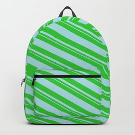 [ Thumbnail: Lime Green and Powder Blue Colored Pattern of Stripes Backpack ]