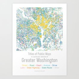 Titles of Public Ways in a particular selection of Greater Washington Art Print