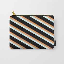 [ Thumbnail: Sienna, Brown, Light Cyan, and Black Colored Striped/Lined Pattern Carry-All Pouch ]