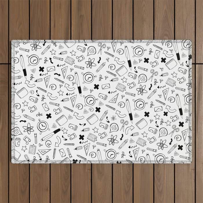 Back to School -White Black Outdoor Rug