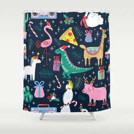 Christmas seamless pattern with cute funny animals  Shower Curtain