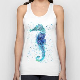 Blue Turquoise Watercolor Seahorse Unisex Tank Top