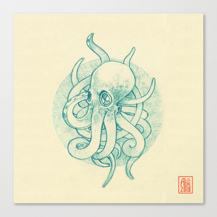 Octopus Canvas Print | Drawing, Graphite, Colored-pencil, Octopus, Animal, Pencil, Blue, Tatoo