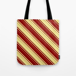 [ Thumbnail: Dark Red & Tan Colored Pattern of Stripes Tote Bag ]