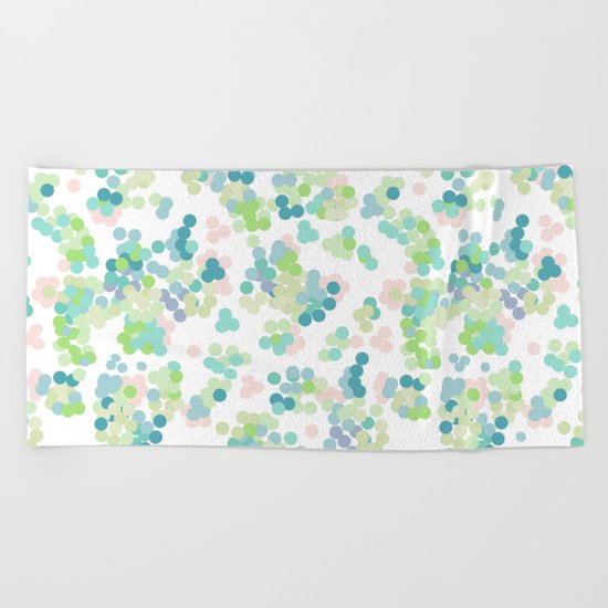 Blue green polka dots on a white background . Beach Towel