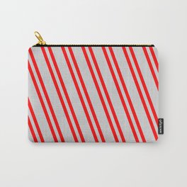 [ Thumbnail: Light Gray and Red Colored Striped Pattern Carry-All Pouch ]