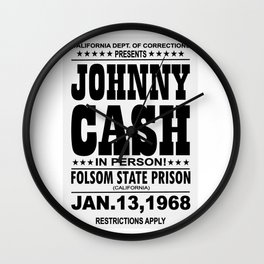 1968 Folsom State Prison Johnny Cash Vintage Tour Poster Wall Clock