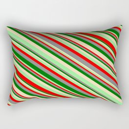 [ Thumbnail: Eyecatching Light Green, Red, Gray, Dark Green, and Tan Colored Lined/Striped Pattern Rectangular Pillow ]
