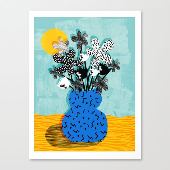 Fave - memphis throwback retro still life flower vase with floral bouquet abstract Canvas Print