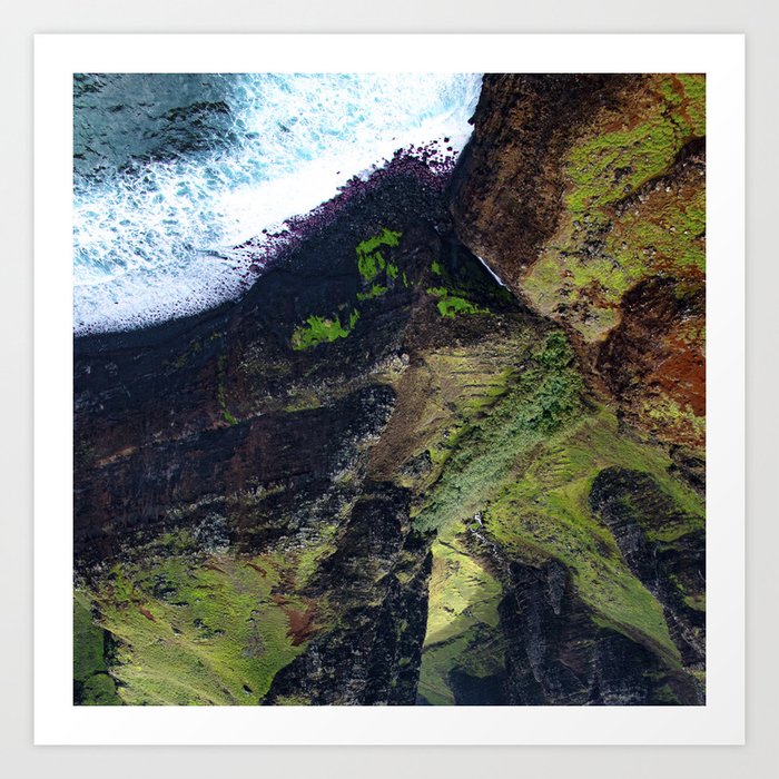 Mysterious Hawaiian Beach at Bottom of the Cliffs Art Print