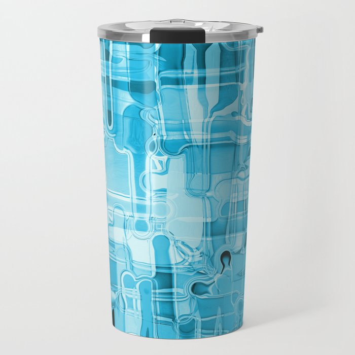 Modern Abstract Digital Paint Strokes in Turquoise Blue Travel Mug