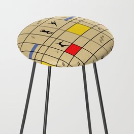 Dancing like Piet Mondrian - Composition with Red, Yellow, and Blue on the light orange background Counter Stool