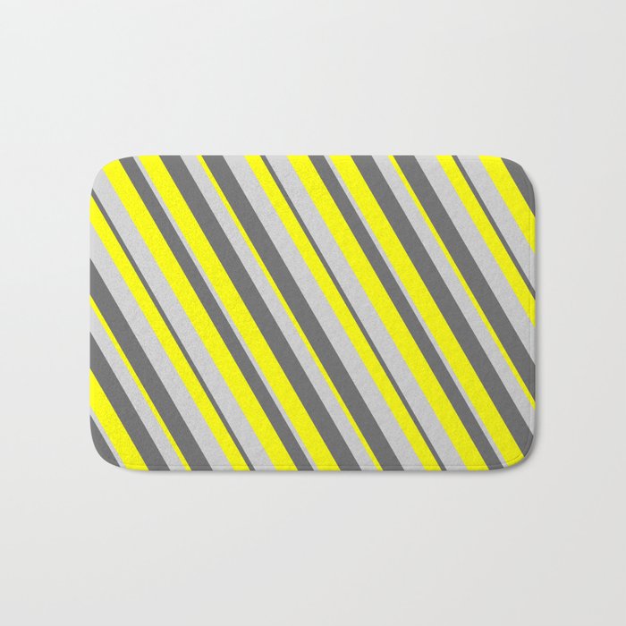 Dim Grey, Yellow & Light Gray Colored Stripes/Lines Pattern Bath Mat