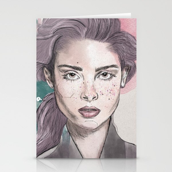 Girl with pink freckles and flowers Stationery Cards