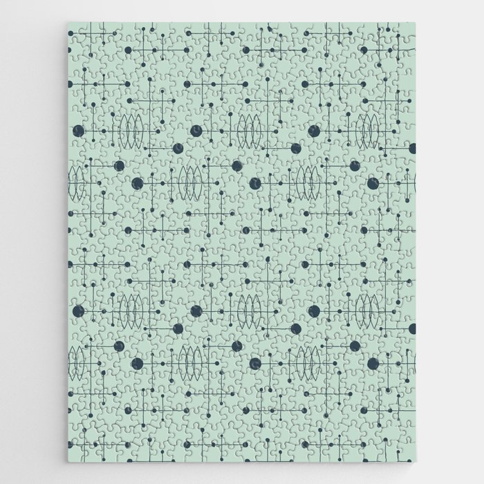 Mid Century Atomic Age Pattern Charcoal and Aqua Jigsaw Puzzle