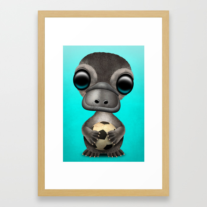 Cute Baby Platypus With Football Soccer Ball Framed Art Print By