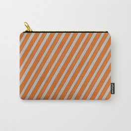 [ Thumbnail: Chocolate & Grey Colored Striped Pattern Carry-All Pouch ]