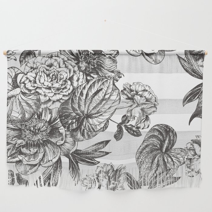 Etching seamless pattern with peonies and anthurium Wall Hanging