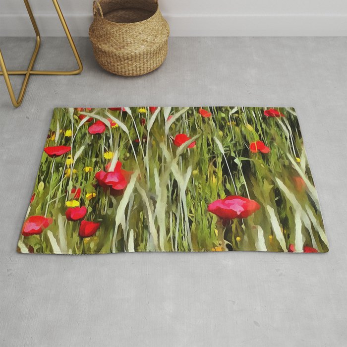 Red Poppies In A Wheatfield  Rug