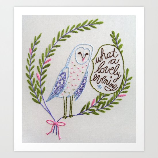 Owl in ferns Art Print
