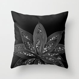 Gray Black Agave with Black Silver Glitter #2 (Faux Glitter) #shiny #tropical #decor #art #society6 Throw Pillow