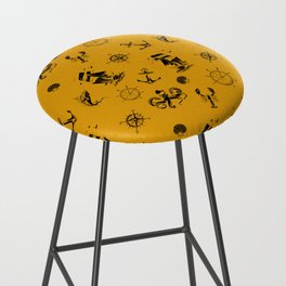 Mustard And Black Silhouettes Of Vintage Nautical Pattern Bar Stool
