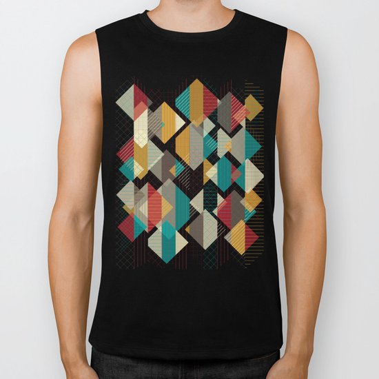 Geometric Geek Pattern - Squares, Stripes, Grids Biker Tank