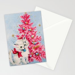 Retro Christmas, Vintage Christmas Kitten Stationery Card