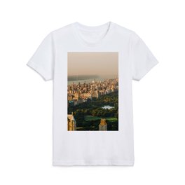 New York City Manhattan skyline and Central Park aerial view at sunset Kids T Shirt