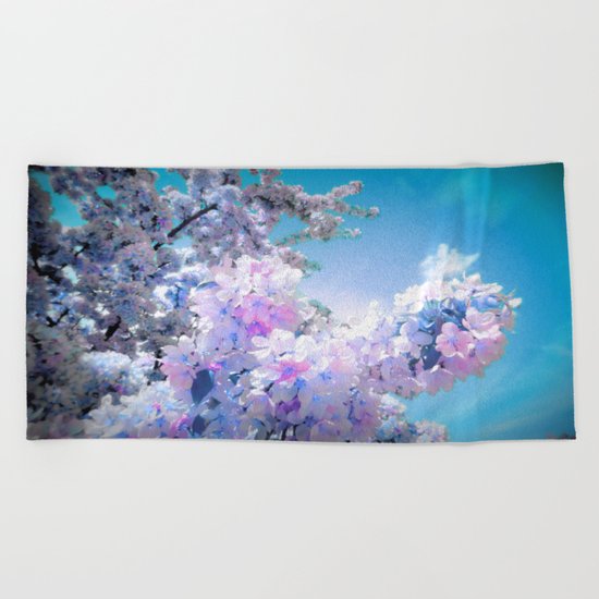 Lavender Teal Flowers Aqua Sky Beach Towel