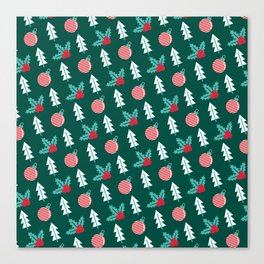 Christmas Pattern Tree Ornaments Holly Canvas Print