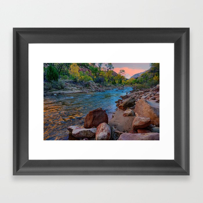 Autumn Sunrise - Virgin River, Zion National Park, Utah Framed Art Print