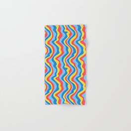 GOOD VIBRATIONS GROOVY MOD RETRO WAVY STRIPES in RED SUNSHINE YELLOW ICY BLUES Hand & Bath Towel