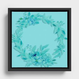 Flora Wreath Aquamarine Sea Foam Framed Canvas