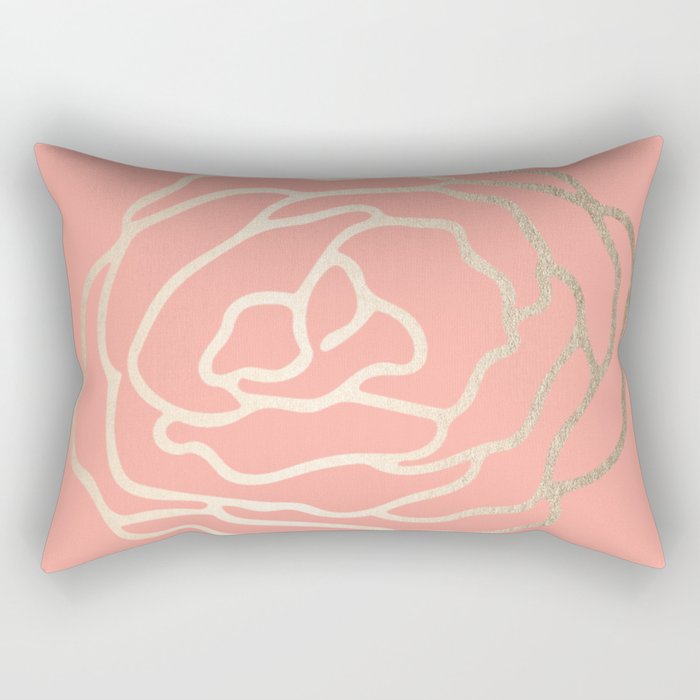 Flower in White Gold Sands on Salmon Pink Rectangular Pillow