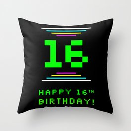 [ Thumbnail: 16th Birthday - Nerdy Geeky Pixelated 8-Bit Computing Graphics Inspired Look Throw Pillow ]