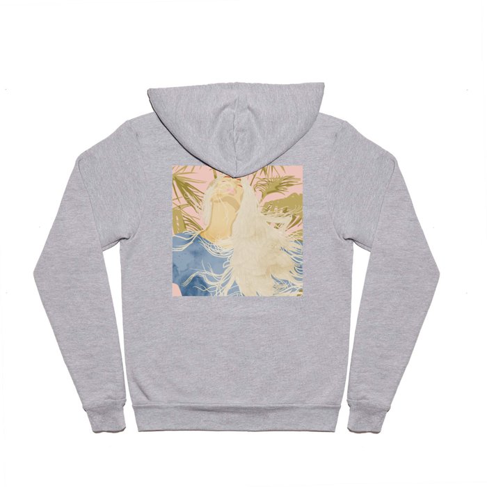 Blissful, Chic Tropical Palm, Jungle Blonde Woman Fashion Freedom Feminism Pastel Painting Hoody