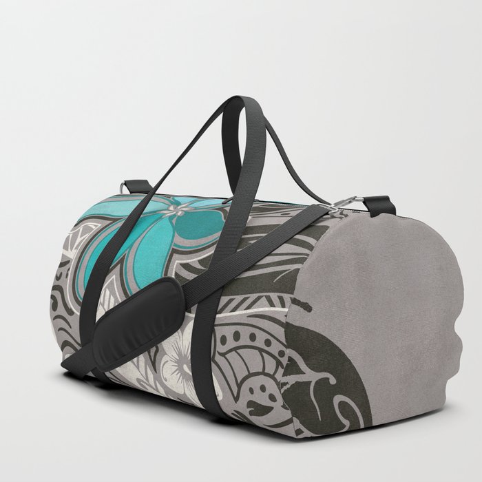 Teal Hawaiian Fl Tattoo Design Duffle Bag By Sunnthreads