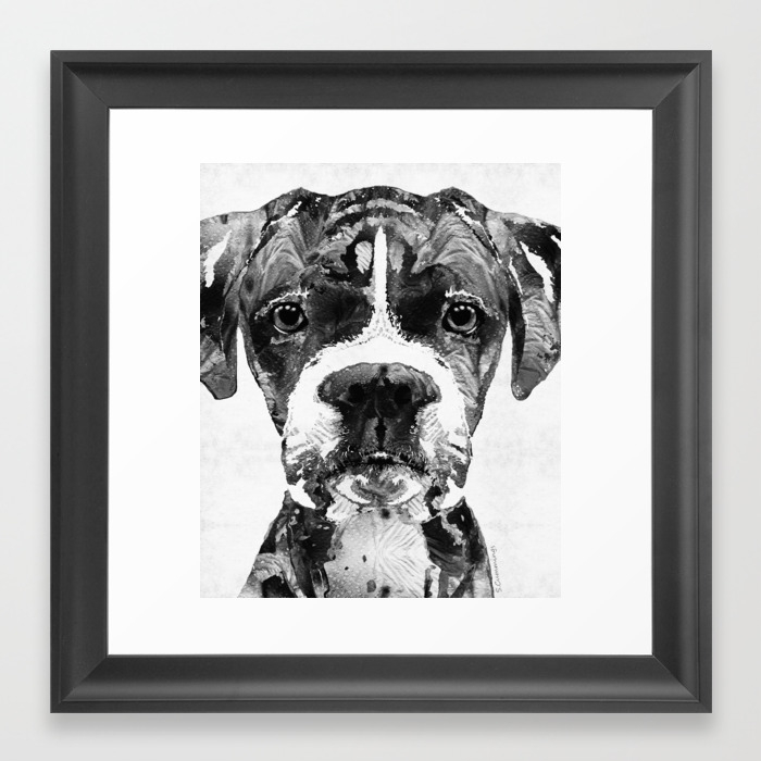 Black And White Boxer Dog Art By Sharon Cummings Framed Art Print