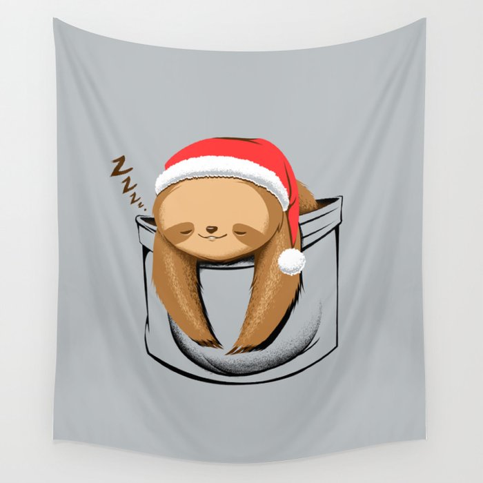 Sloth in a Pocket Xmas Wall Tapestry